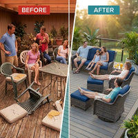 Patio Furniture Set 6-Piece Outdoor Patio Conversation Set with Blue Cushions Lawn Furniture — Before & After