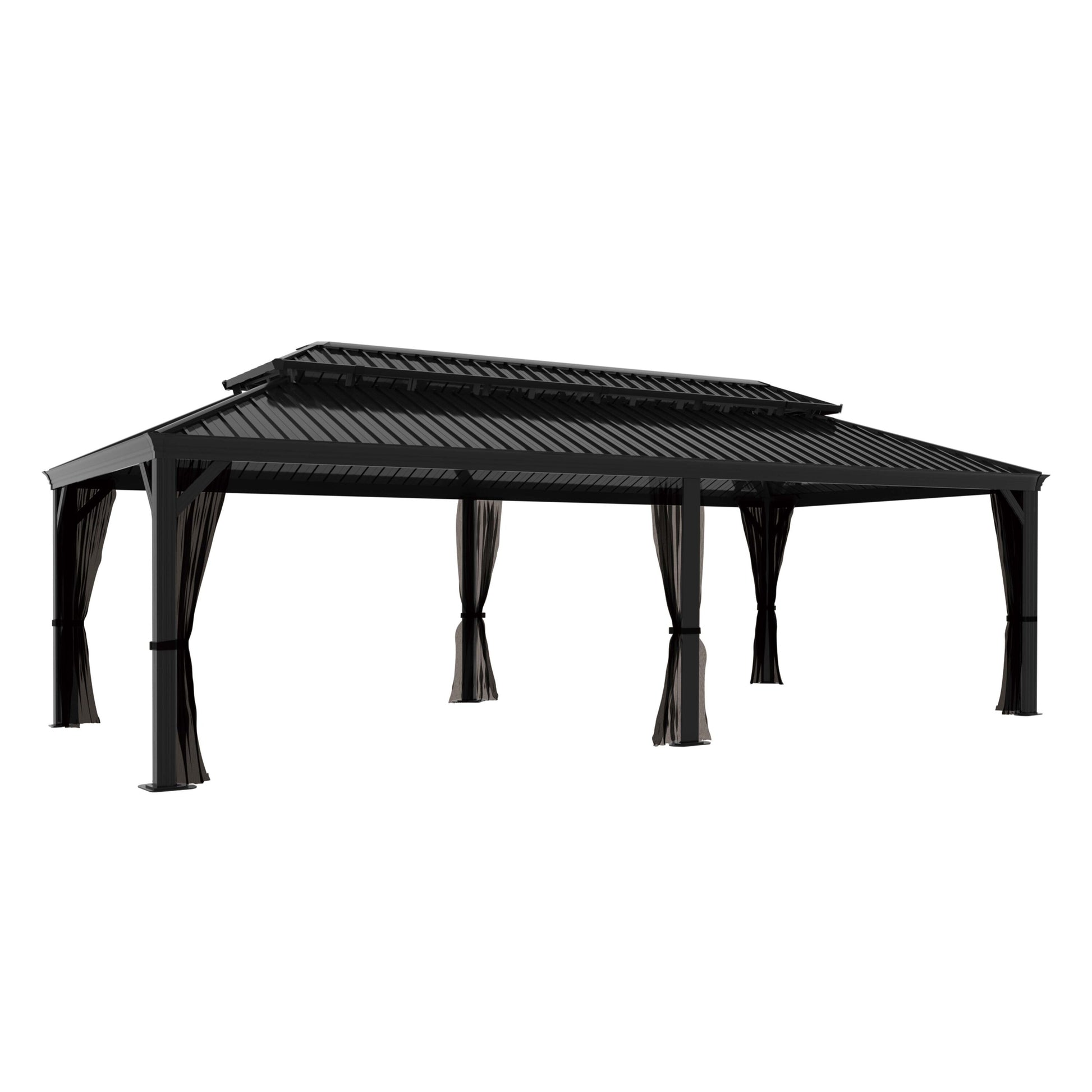 24-Ft X 14-Ft Gazebo Black Gazebo with Hardtop Roof (Screen Included)