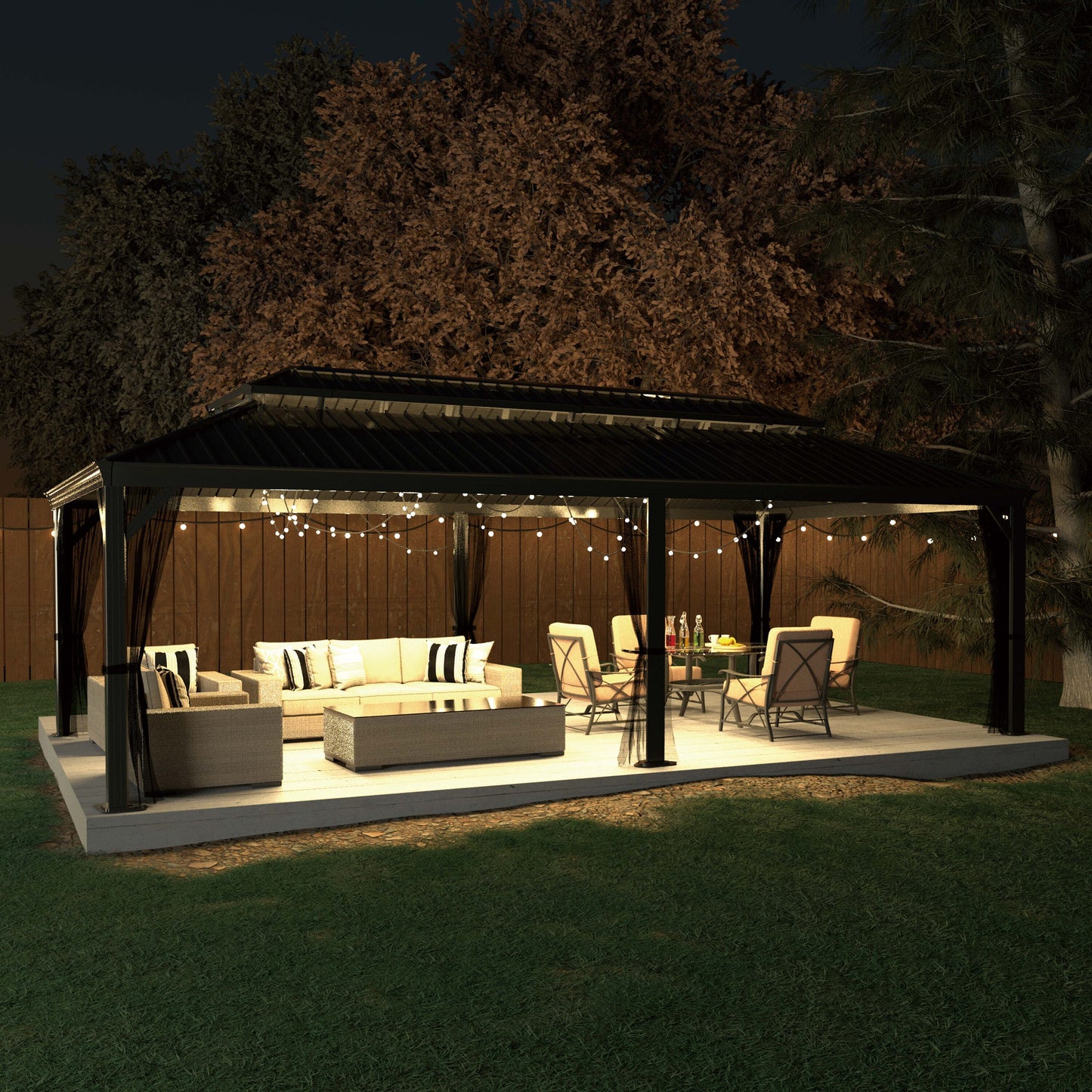24-Ft X 14-Ft Gazebo Black Gazebo with Hardtop Roof (Screen Included)