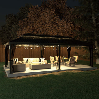 24-Ft X 14-Ft Gazebo Black Gazebo with Hardtop Roof (Screen Included)