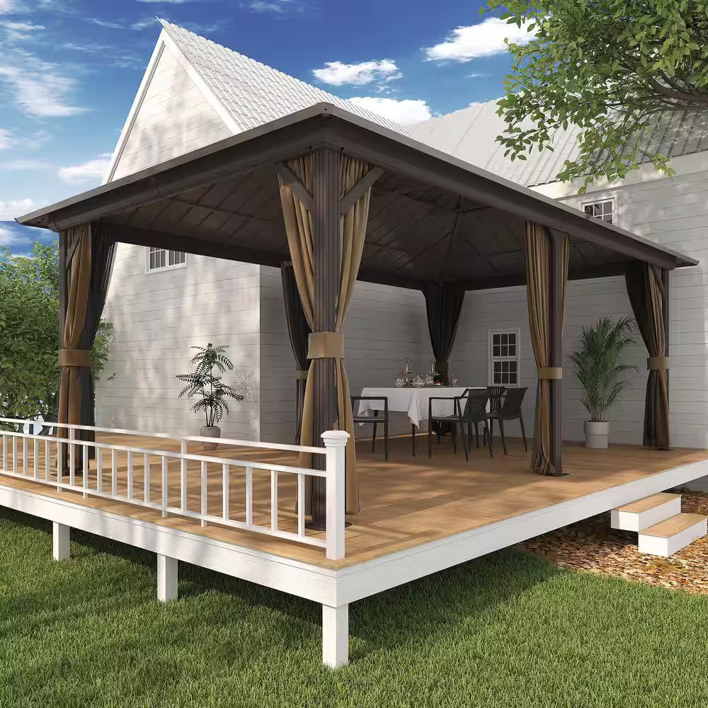 12 Ft. X 20 Ft. Metal Gazebo with Double Steel Roof, Mosquito Netting and Curtains