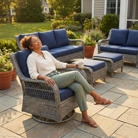 Patio Furniture Set 6-Piece Outdoor Patio Conversation Set with Blue Cushions Lawn Furniture — Lifestyle