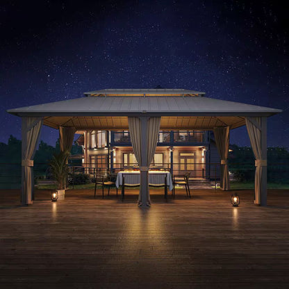 12 Ft. X 20 Ft. Metal Gazebo with Double Steel Roof, Mosquito Netting and Curtains