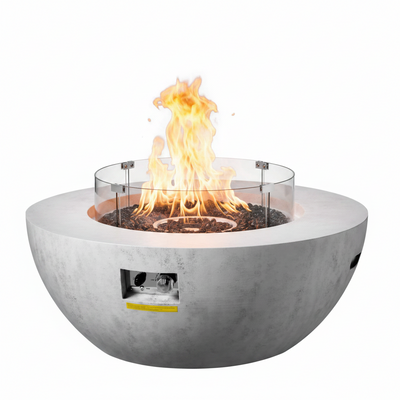 Propane Fire Pit, Outdoor Concrete Gas Fire Pit, 39 in Tabletop with Lava Rocks, Lid,Rain Cover,Adjust Flame Height Camping Firepit for Heating, Lighting, 50000 BTU