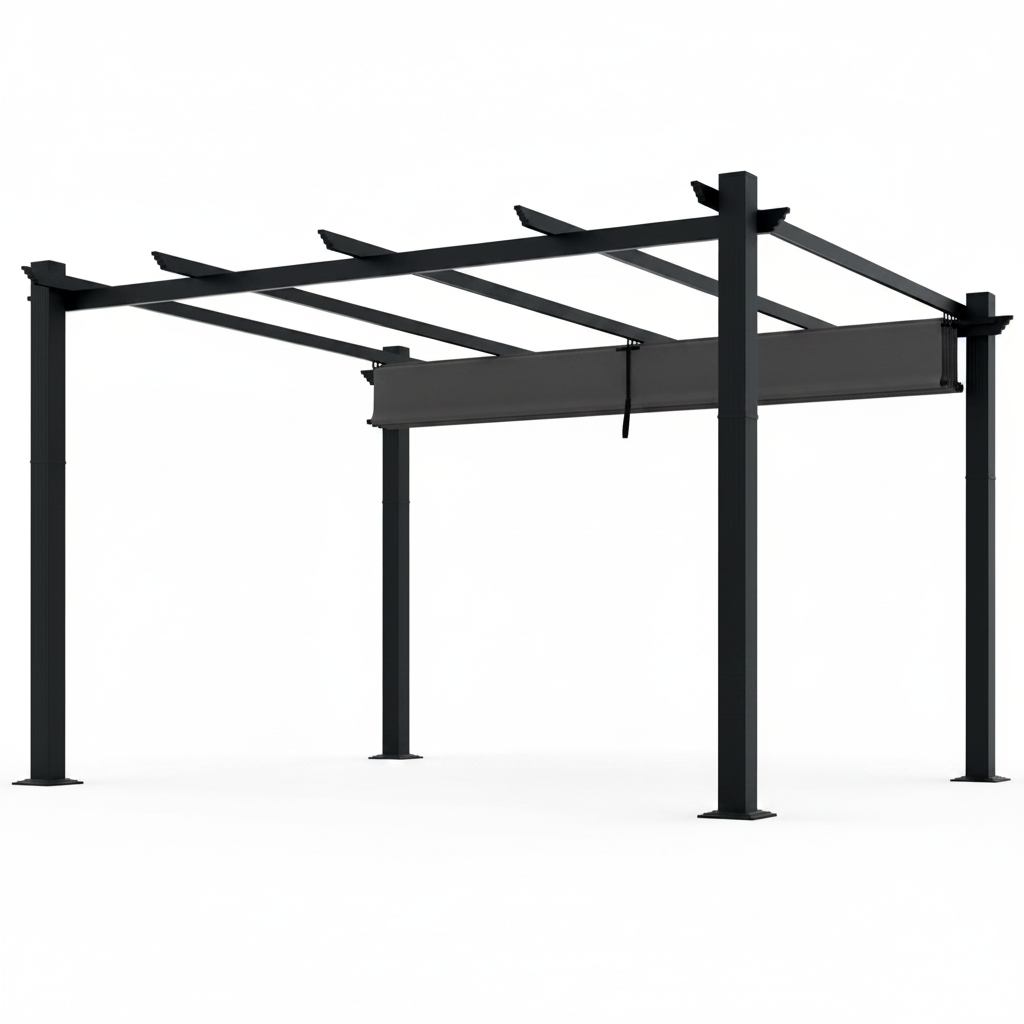 16 Ft. W X 12 Ft. D Aluminum Pergola Outdoor with Dark Gray Retractable Canopy