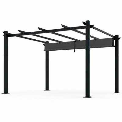 16 Ft. W X 12 Ft. D Aluminum Pergola Outdoor with Dark Gray Retractable Canopy