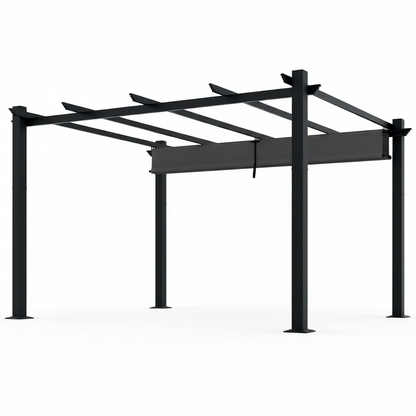 16 Ft. W X 12 Ft. D Aluminum Pergola Outdoor with Dark Gray Retractable Canopy