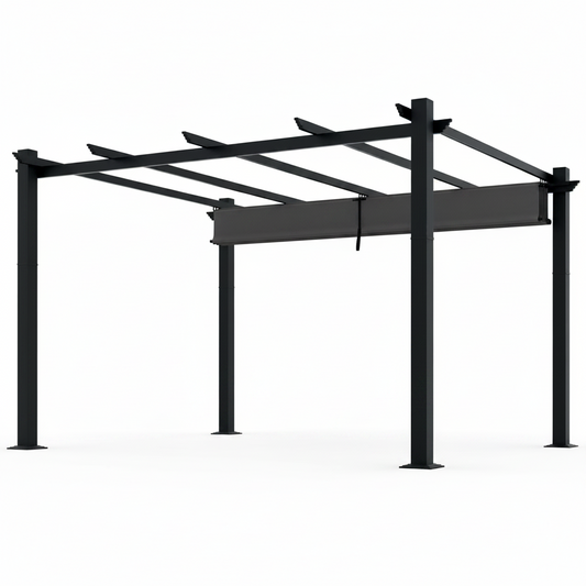 16 Ft. W X 12 Ft. D Aluminum Pergola Outdoor with Dark Gray Retractable Canopy