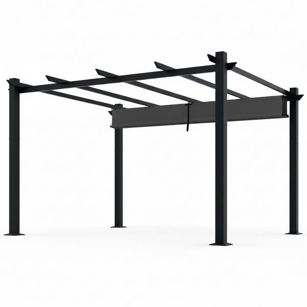 16 Ft. W X 12 Ft. D Aluminum Pergola Outdoor with Dark Gray Retractable Canopy